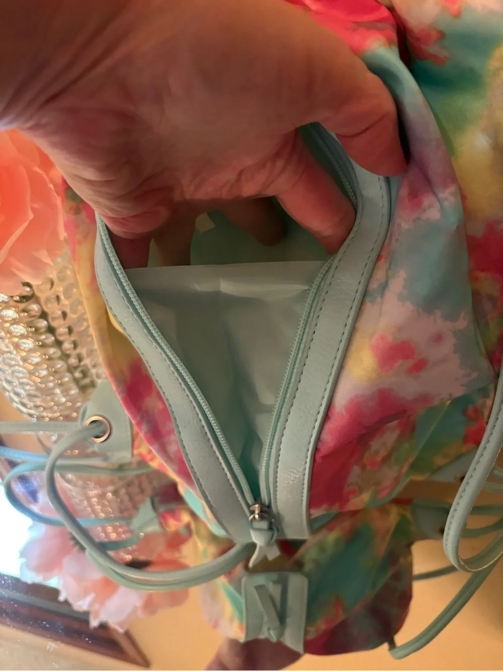 Tie-Dye Drawstring Women’s Backpack - Pastel Multi